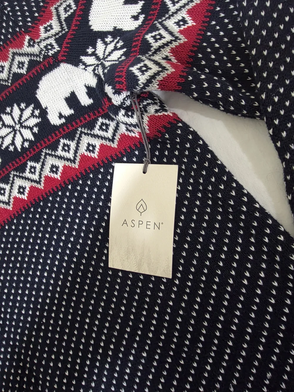 ​New Aspen Men's Holiday Sweater Navy Blue Polar Bear Fair Isle Print Size L